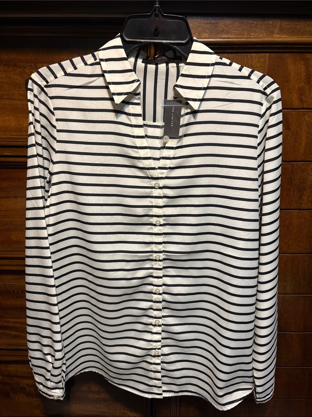 The Limited Ivory and Black Striped Button-Down Blouse